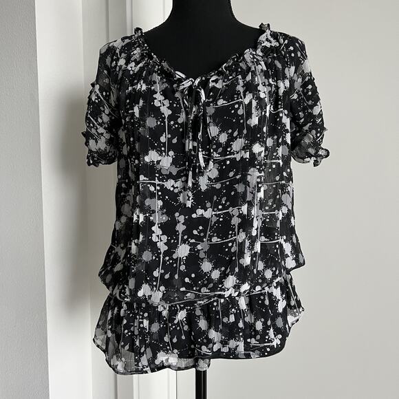 Miley Cyrus Max Azria Tunic Womens Small Black White Drawstring Georgette Sheer - Picture 1 of 16